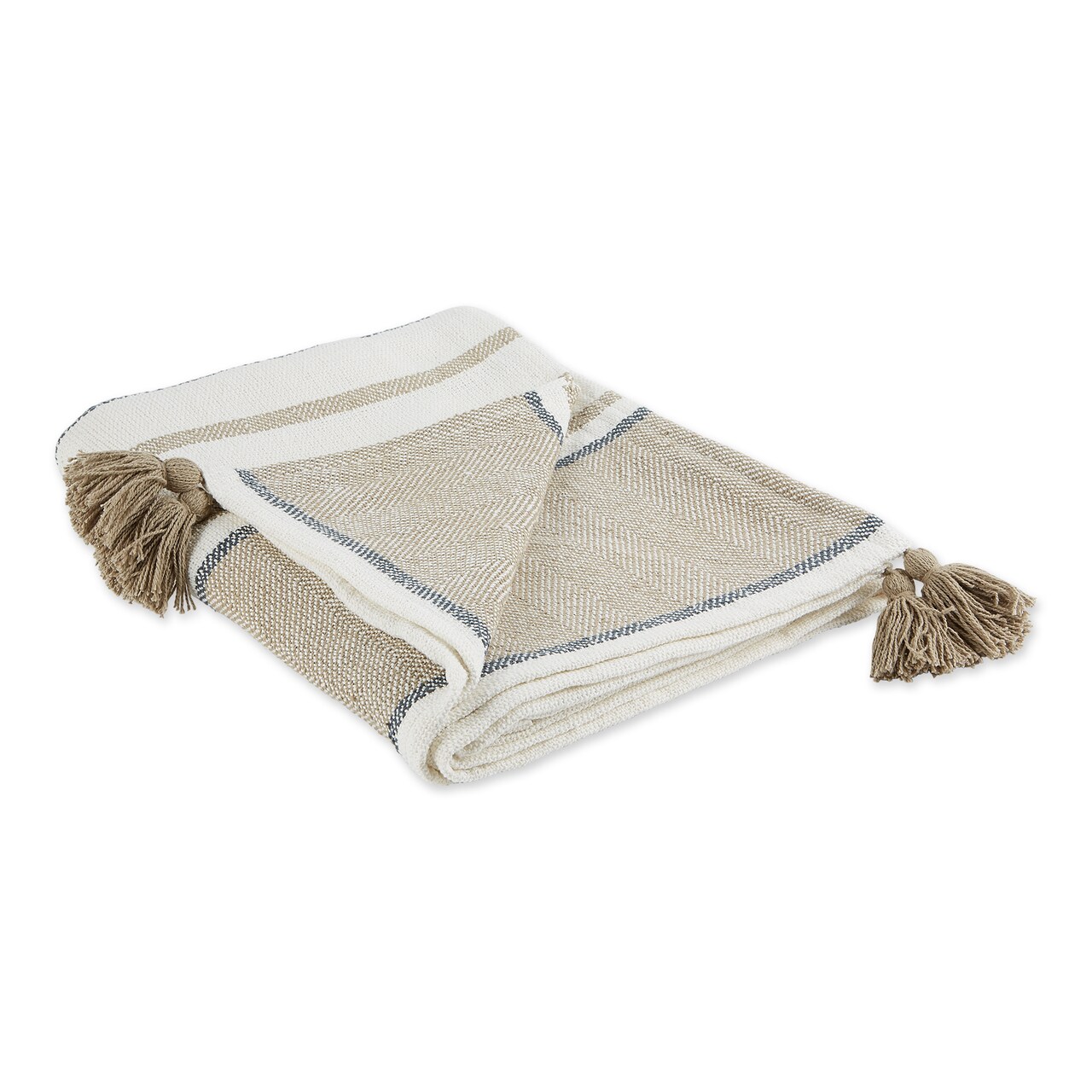 Contemporary Home Living 60" Beige and Gray Rectangular Chevron Striped Cotton Throw